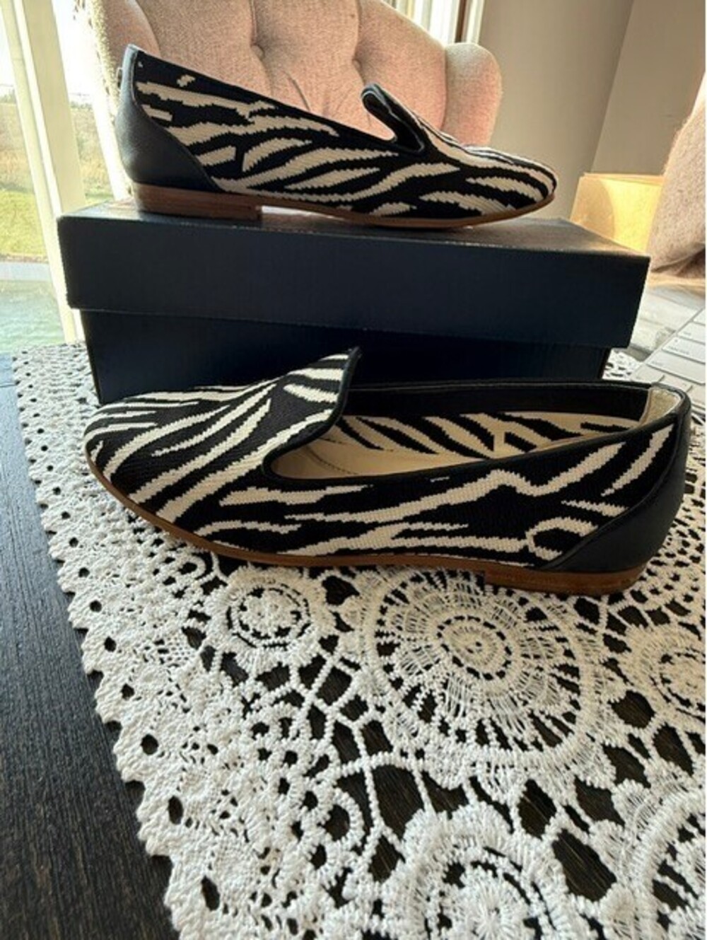 NWOT Cole Haan Knit loafer zebra print size 6 comes with box black/white